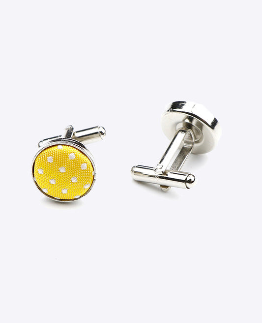 Boutons de Manchette Jaune n°1 à Pois en Polyester «Louis»