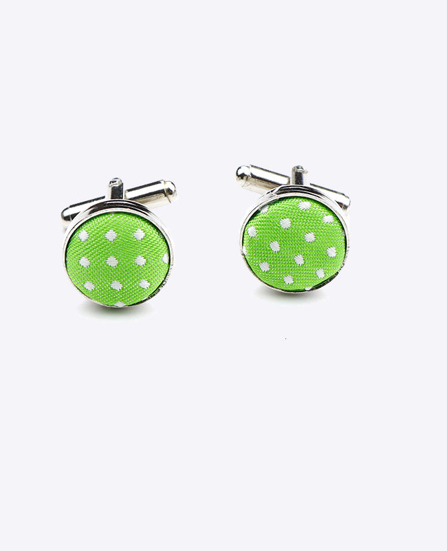 Boutons de Manchette Vert n°1 à Pois en Polyester «Louis»