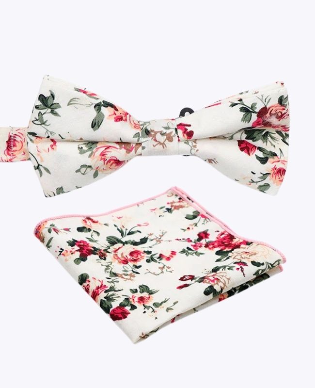 Muszka + Poszetka do Garnituru Liberty Biała nr 6 Męska z Bawełny «Charles»