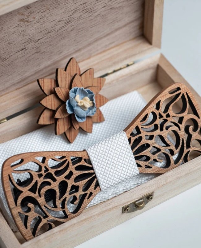 Coffret Noeud Papillon Blanc Homme en Bois «Hercule»