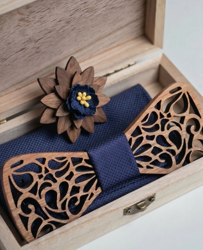 Coffret Noeud Papillon Bleu Homme en Bois «Hercule»