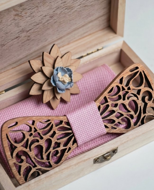 Coffret Noeud Papillon Rose Homme en Bois «Hercule»