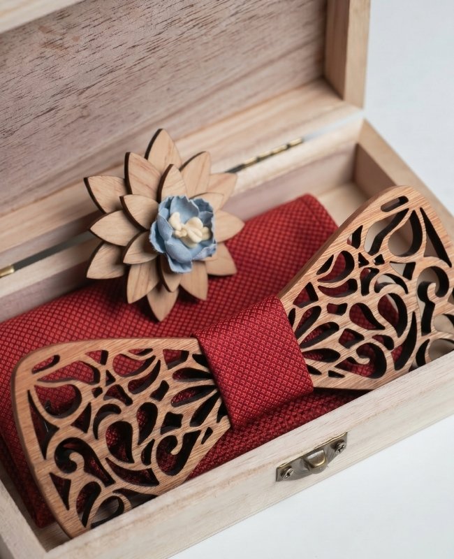 Coffret Noeud Papillon Rouge Homme en Bois «Hercule»