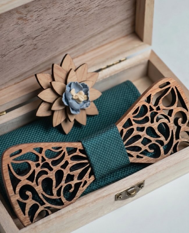Coffret Noeud Papillon Vert Homme en Bois «Hercule»