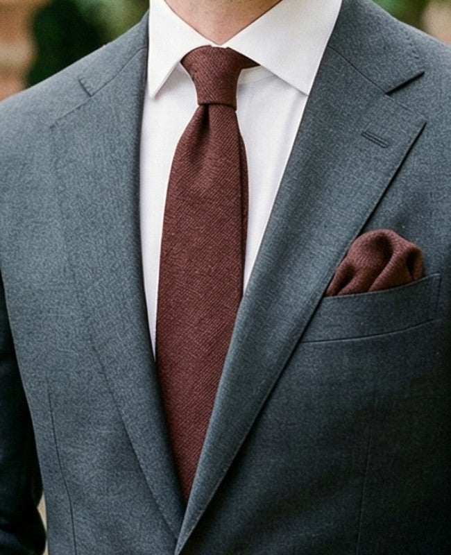 Cravate Marron n°2 Homme en Lin «Basile»