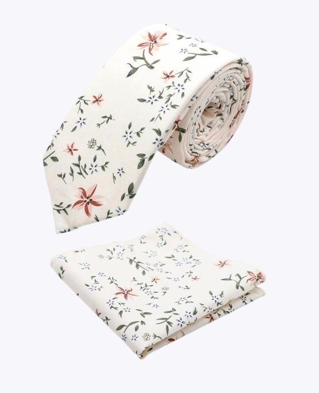 Krawat + Poszetka Liberty Biały nr 8 Mężczyzna z Bawełny „Charles"
