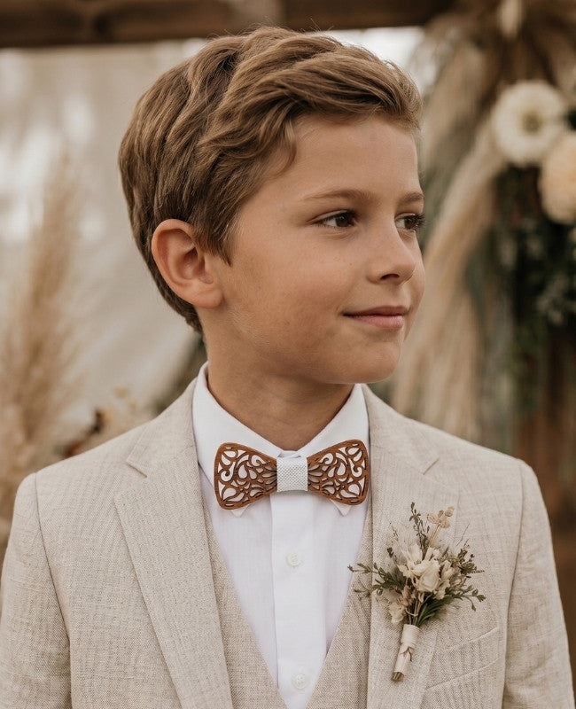 Noeud Papillon Blanc Enfant en Bois «Hercule»