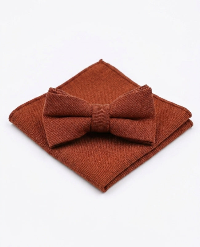 Noeud Papillon Enfant + Pochette de Costume Terracotta en Coton «Edgard»