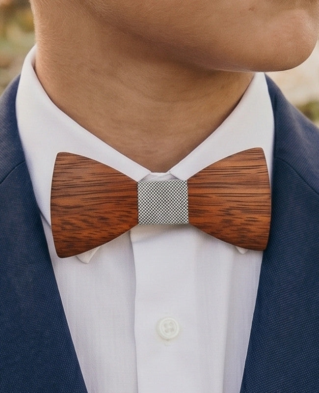 Noeud Papillon Gris Enfant en Bois «Arsène»