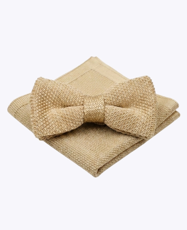Noeud Papillon + Pochette de Costume Doré Homme en Tricot «Léon»