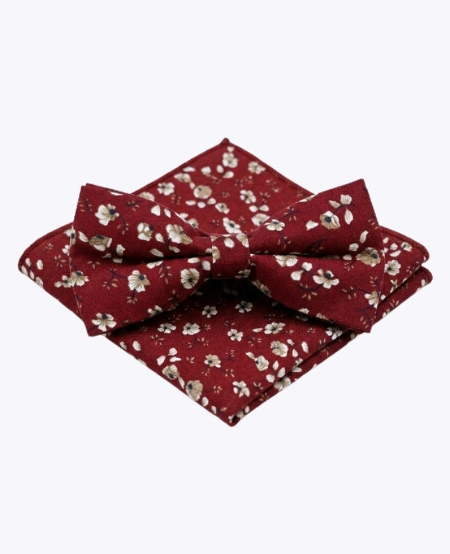 Noeud Papillon + Pochette de Costume Liberty Rouge n°1 Homme en Coton «Gaspard»