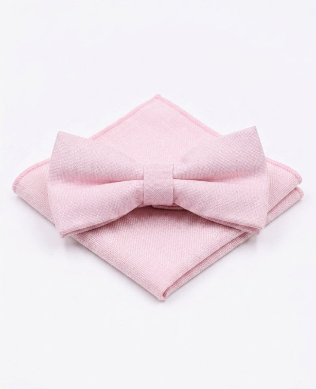 Noeud Papillon + Pochette de Costume Rose n°2 Homme en Coton «Edgard»