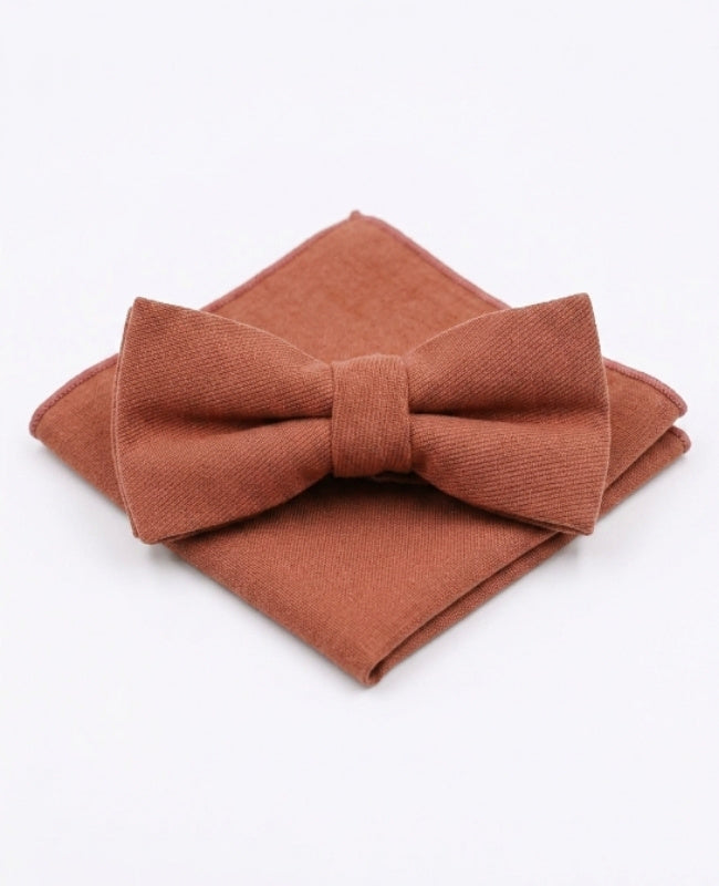 Noeud Papillon + Pochette de Costume Terracotta n°3 Homme en Effet Velours «Simon»