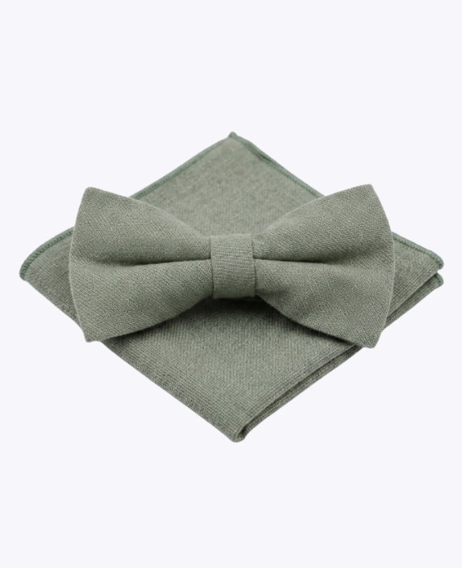 Noeud Papillon + Pochette de Costume Vert n°2 Homme en Coton «Edgard»