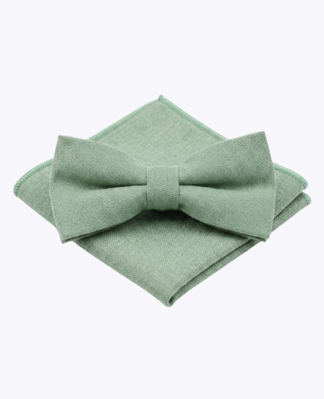Noeud Papillon + Pochette de Costume Vert n°2 Homme en Effet Velours «Simon»
