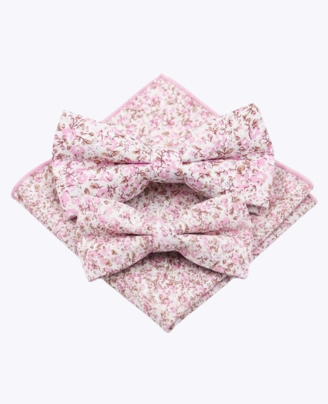 Noeuds Papillon Liberty Rose n°4 Père & Fils + Pochette de Costume en Coton «Gaspard»