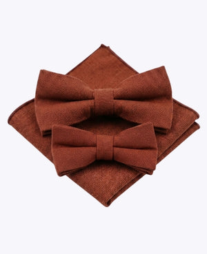 Noeuds Papillon Terracotta Père & Fils + Pochette de Costume en Coton «Edgard»