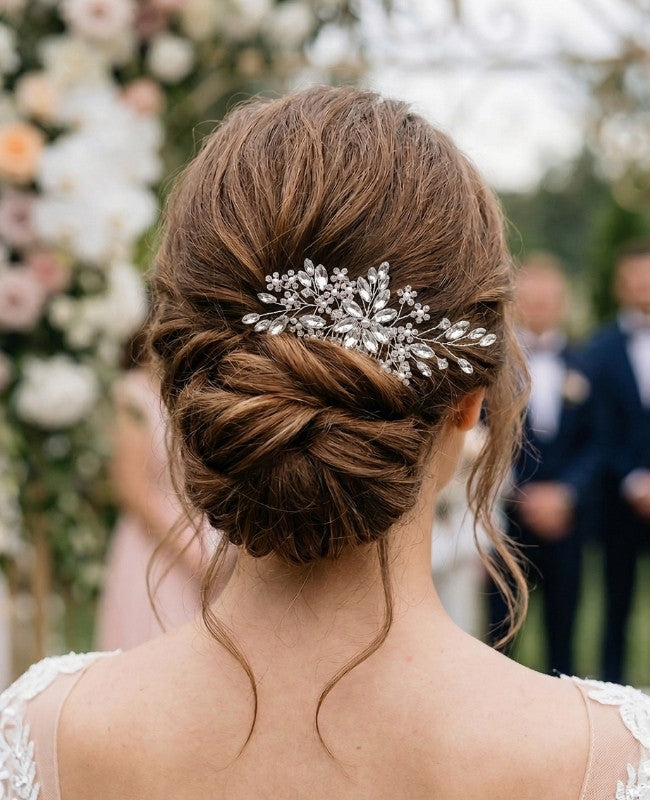 Peigne Fleuri Argent n°3 Femme «Élise»