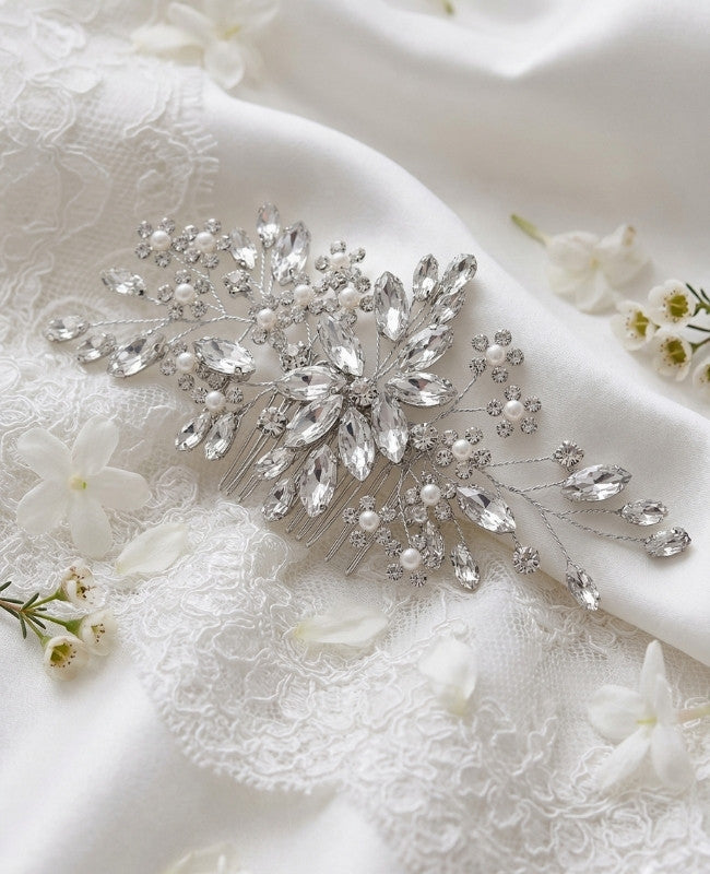 Peigne Fleuri Argent n°3 Femme «Élise»