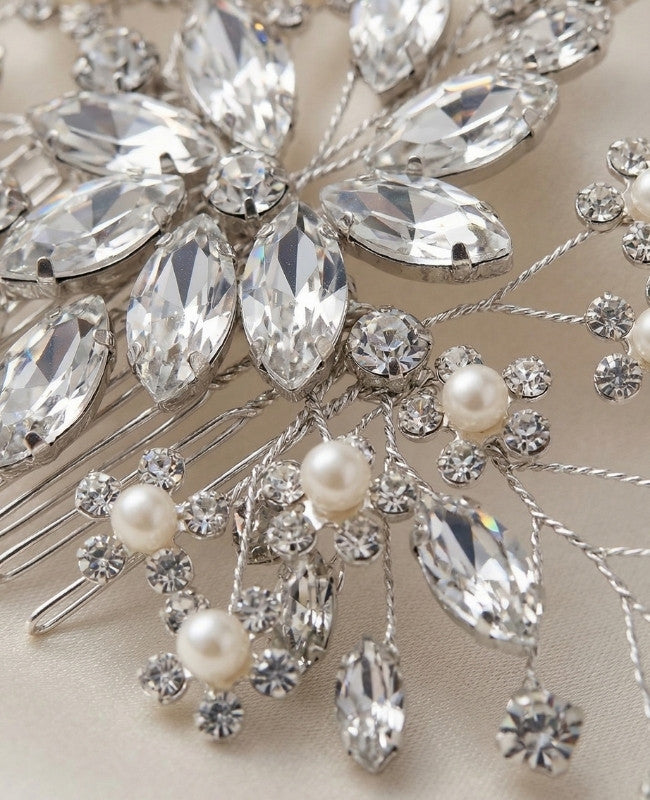 Peigne Fleuri Argent n°3 Femme «Élise»