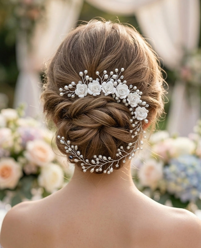 Peigne Fleuri Argent n°4 Femme «Élise»