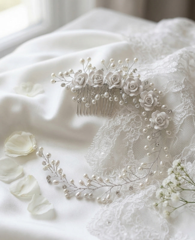 Peigne Fleuri Argent n°4 Femme «Élise»