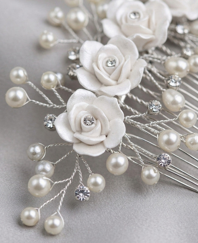 Peigne Fleuri Argent n°4 Femme «Élise»