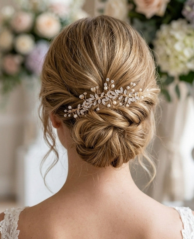 Peigne Fleuri Doré n°2 Femme «Élise»