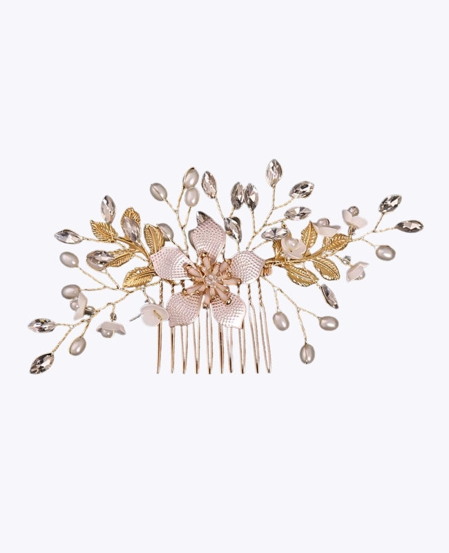 Peigne Fleuri Doré n°4 Femme «Élise»