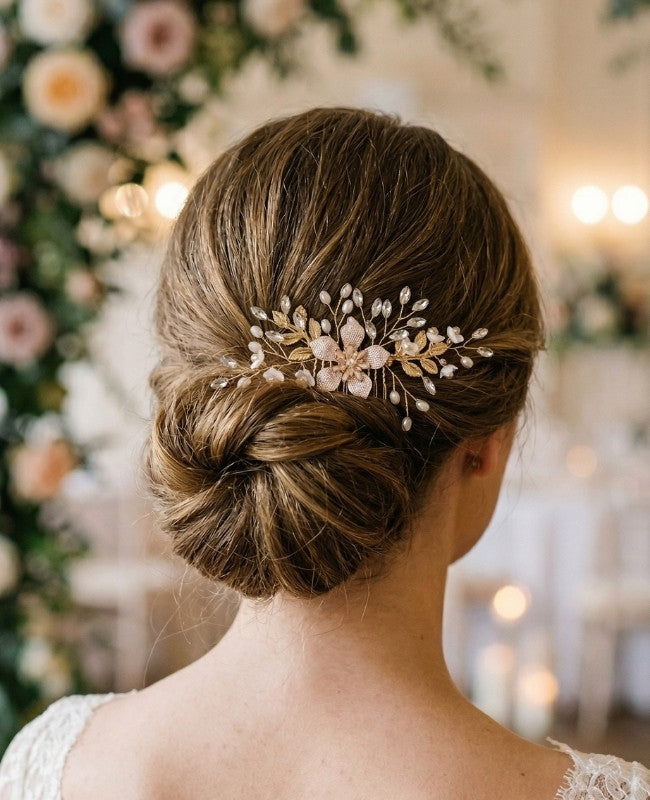 Peigne Fleuri Doré n°4 Femme «Élise»