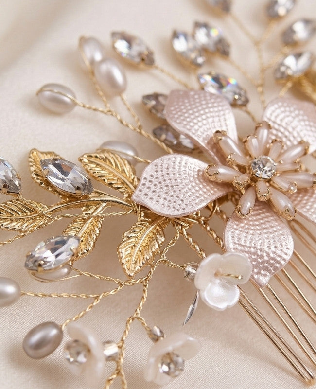 Peigne Fleuri Doré n°4 Femme «Élise»