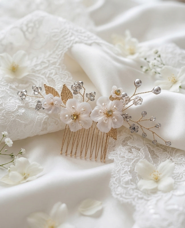 Peigne Fleuri Doré n°5 Femme «Élise»