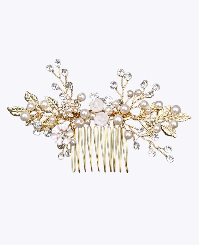 Peigne Fleuri Doré n°6 Femme «Élise»