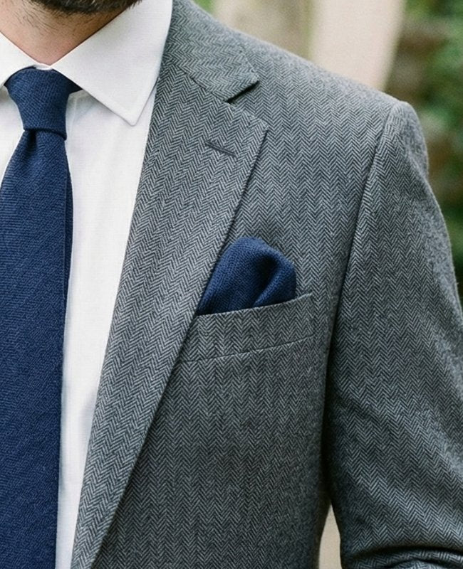 Pochette de Costume Bleu n°5 en Lin «Basile»